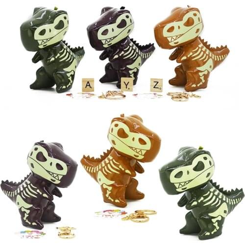 13CM Night Reflective Small Dinosaur Keychain Toy Camouflage Tyrannosaurus Rex Keychains Men Women Bag Pendant Keyring Gift