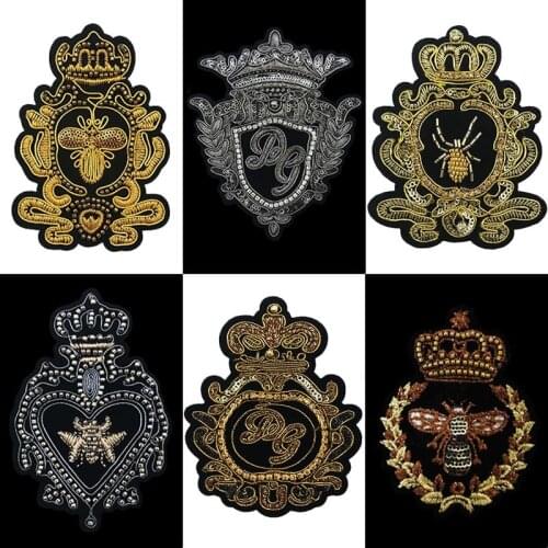 2pcs New Embroidered Patches for Clothing AppliquesCrown Bee Badge Stripe Sticker Sew on Clothes DIY