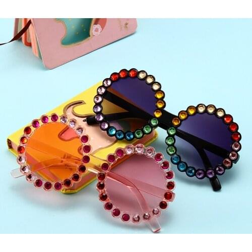 2021 Lovely Kids Round Sunglasses Princess Bling Rhinestone Frame UV400 Protection Sunglasses for Girls Boys 2-8 years
