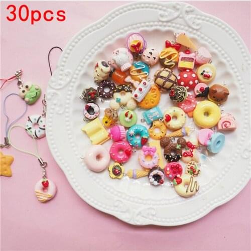 30Pcs/Set Mini Kawaii Mix Resin Food Charms Necklace Donut Cake Ice Cream Pendant For DIY Decoration Keychain Charms