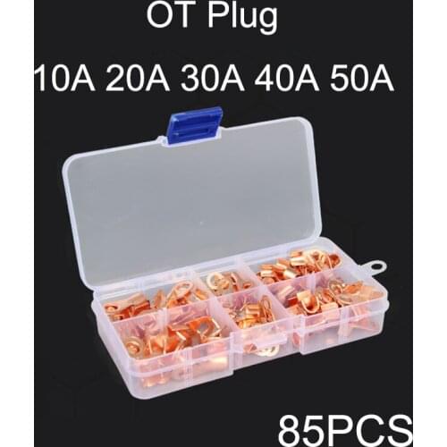85PCS Copper Battery Cable Connector Terminal Open Lugs Wire Terminals OT 10A-50A