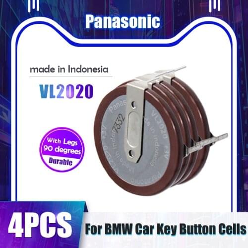 4PCS Panasonic VL2020 VL 2020 20mAh 3V Rechargeable Lithium Battery With Legs 90 degrees Button Battery For BMW Car Key Remote