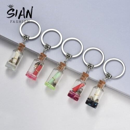 SIAN Wishing Bottle Keyring Decorative Glass Pendants for Women Bags Car Keyholders Accessories Colorful Wish Bottle Women Gifts