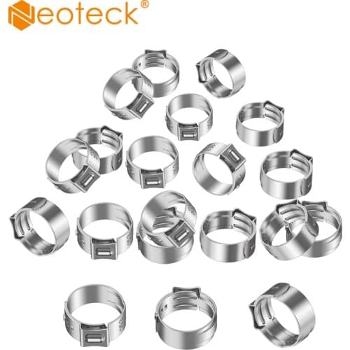 Neoteck 130 Pcs 7-21mm Stainless Steel Single Ear Stepless Hose Clamps Assortment Cinch Clamp Rings for Sealing Kinds of Hose