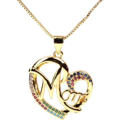 EYIKA Multicolor Zircon Love Heart Letter Mom Pendant Adjustable Box Chain Necklace Unique Design Fashion Jewelry Mothers Gift
