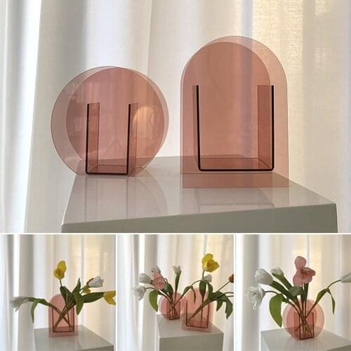 Geometric Vase Acrylic Pink Flowers Floral Home Art Decoration Design Soft Decoration Model Room decoration salon vase fleur