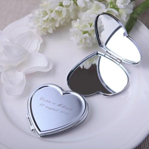 50Pcs Personalized Gift For Wedding Birthday Anniversary Party Heart Make-Up Cosmetic Vanity Mirror Custom Bridal Shower Favor