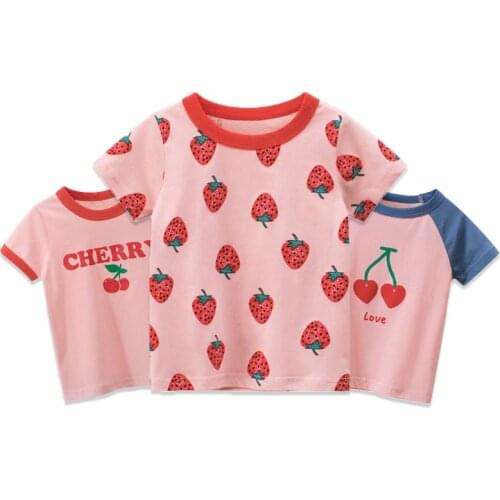 Strawberry Childrens T-shirt for Girls Boys a Boy Tops for Teens Kids Shirts Cotton Short Sleeves Summer Clothing 2-8 Years 104
