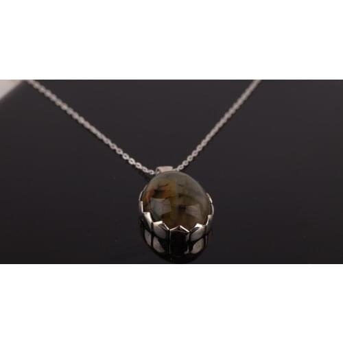 UM US JEWELRY Mossy Agate Gemstone 925 Sterling Silver Necklace