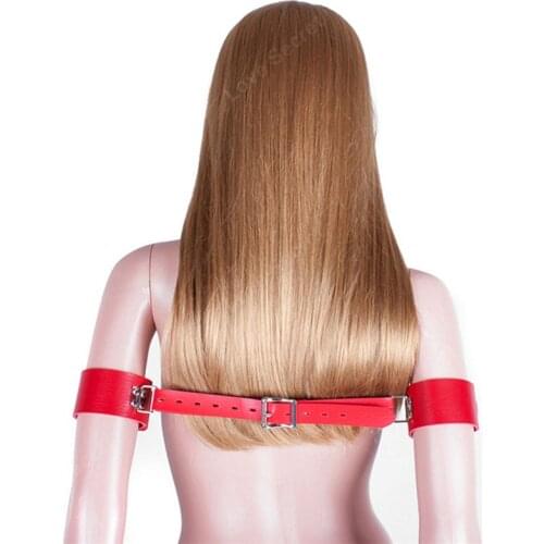 Red Soft PU Leather Arm Bondage Binder Adult Game Sex Slave Bondage Restraints Sex Game Fetish Bdsm Arm Cuffs Sex Toy for Couple