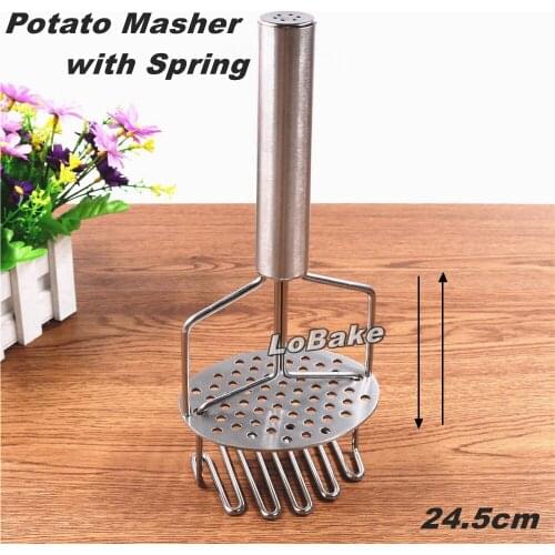 24.5cm Creative spring design stainless steel potato masher potato ricer smash into mud baby food pumpkin tomato kitchen gadgets