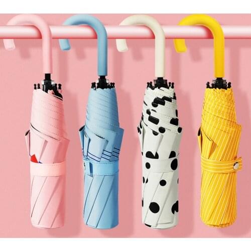 U-shaped handle Pocket Mini Umbrella Anti UV Parasol Sun Umbrella Rain Windproof 3Folding Portable Umbrellas for Women Children
