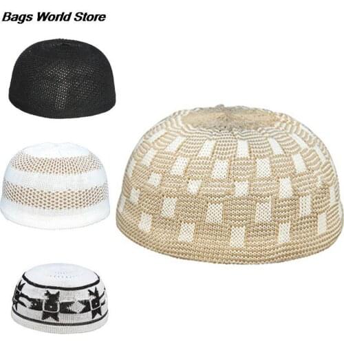 Men Muslim Cap Islamic Prayer Hat Knitting Head Wear Hats