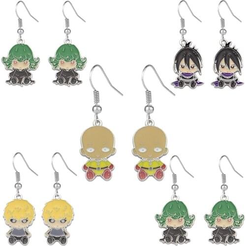 4 styles ONE PUNCH MAN Alloy Earring Cos Bald Cape Mens Ear Ring Kid Saitama Genos Tatsumaki Llavero Chaveiro Pendant Accessory