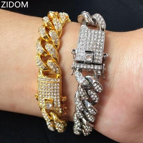 Hot sale Men Hip Hop Iced Out Bling CZ Bracelet fashion 20cm long Miami Cuban Link bracelets Hiphop jewelry gifts