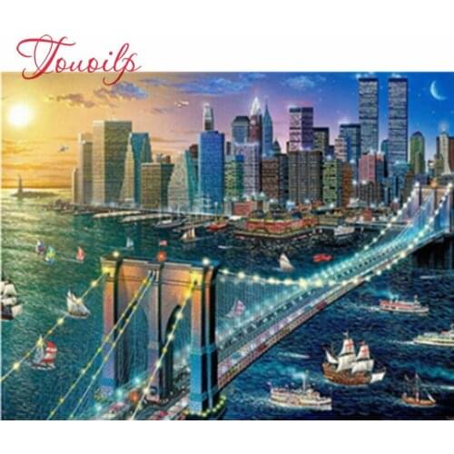Kit de point de croix en diamant, bricolage avec broderie en diamant, New York brooklyn bridge, 5D, décoration intérieure en dia
