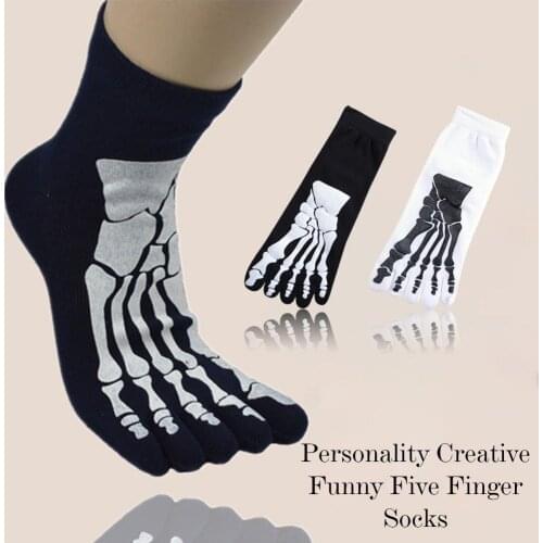 1 pair Socks Punk Rock Mens 3D Print Terror Skeleton Toe Odd Skull Sox Male Finger Socks Scary Socks Hop Bone Short Hip Fi D2Q9