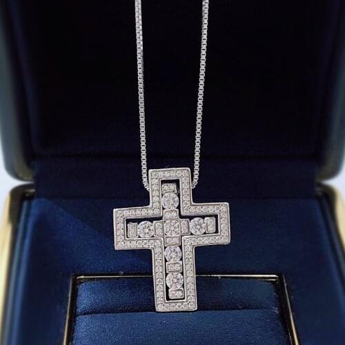 2021 New S925 Silver Cross Created Moissanite Necklace Pendant Men and Women Trendy Pendant Fine Jewelry Gifts Accessories