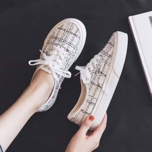 2020 Autumn New Low-Top Flat Canvas Shoes Womens All-Match Student Shoes Breathable Casual White Trendy Shoes Stylish Sneakers