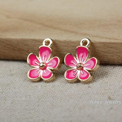 Wholesale 50 pcs Enamel Alloy Gold-color Jewelry Flower Pendants charms for bracelet necklace DIY jewelry making