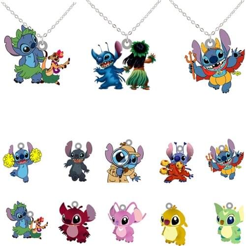Disney Star Baby Pendant Necklace Outer Space Creatures Stitch Wearing A Hula Dancing Pendant Necklace Acrylic Necklace Jewelry