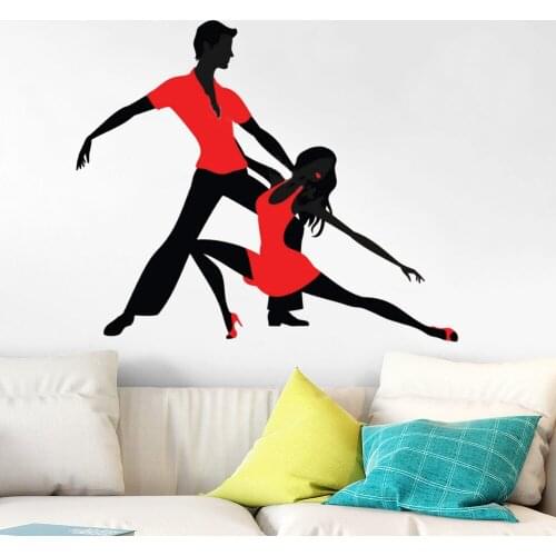 Couple of Dance Dress Red Wall Stickers Vinyl Latin Dancers Double Social Dance Silhouette Tango Decals Room Decor Poster DW6444