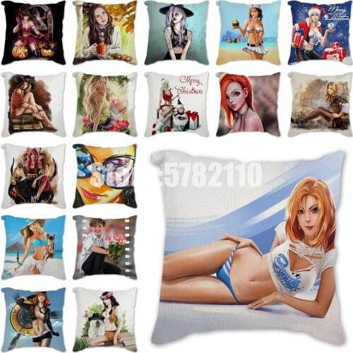 Cushion Cartoon sexy woman fashion girl linen pillowcase home decoration sofa pillow bedding car seat lumbar cushion cover