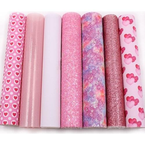 Valentines Day Theme Faux Leather Sheet Heart Love Pattern Synthetic Leather Sheets 7 PCS 7.7" x 12.9" (20 cm x 33 cm)