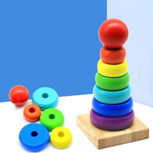 Rainbow Stacking Ring Tower Stapelring Blocks Kids Montessori Toys Early Education Teaching Aids Wood Baby Toys Gift