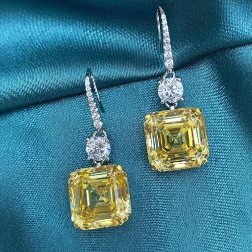 Real 925 Sterling Silver Yellow stone Created Moissanite Diamond Citrine Gemstone Drop Dangle Hooks Earrings Fine Jewelry