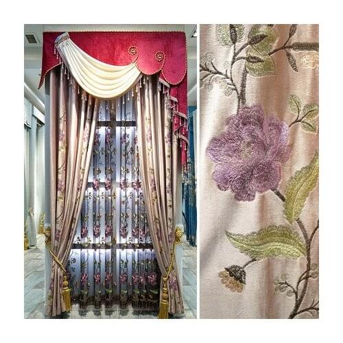 Luxury flannelette embroidered curtain living room bedroom shade festive atmosphere villa Piazza curtain product customization