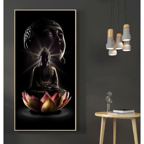 Modern Buddha Wall Art Zen Picture Posters and Prints Canvas Bodhisattva on Lotus Painting for Living Room Home Cuadros Decor