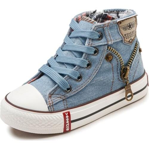 Boys denim Canvas casual Shoes Kids fashion Shoes boy Flat sport Sneakers spring autumn children Casual zip Shoes size 25-37