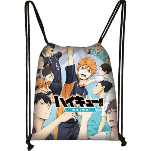 Japanese Anime Haikyuu Print Drawstring Bag Boys Girls Storage Bags Teenager Casual Backpack Kids Bookbag Gift