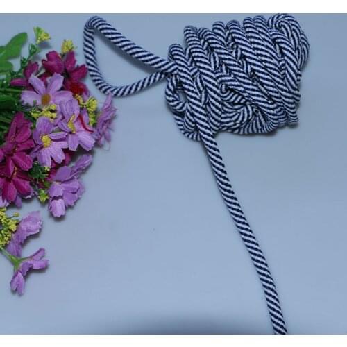 5yard 8mm black white blue three layer round flat rope 100% cotton rope home handmade clothing accessories