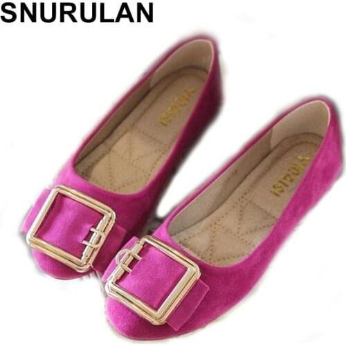 SNURULAN Women Shoes Casual Loafers Slip On Flats Ballerina Buckle Shoes Metal Footwear Round Toe Woman Shallow Single Lady