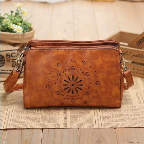 Women Vintage Handbags Ladies Tote Cross Body Shoulder Messenger Hollow Out England Style PU Double Layers Bag