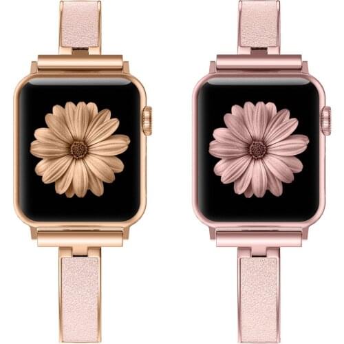 Women Metal Strap For Apple Watch Bands Series 5 40mm 44m Link Metal+Leather Bracelet Band For iWatch Series 4 3 2 1 38mm 42mm