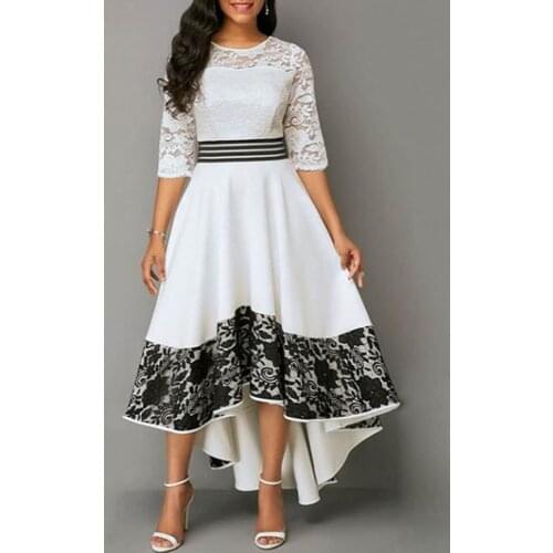 2021 Summer Long Dress Sweet Temperament Commute White Mid-length Hedging Mid Waist Lace Printing Ladies Dress