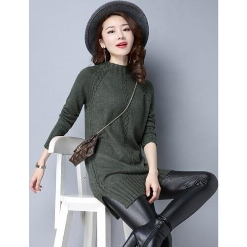 Plus Size Turtleneck Sweater Dress Autumn Winter Women Warm Thick Split Knitted Dresses Female Long Sleeve Pullover Vestidos 3XL