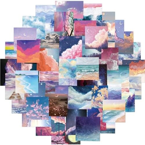 50PCS Beautiful Landscape Oil Painting Stickers Romantic Cherry Blossom Scenery Decal Notebook Laptop Guitar Graffiti Sticker