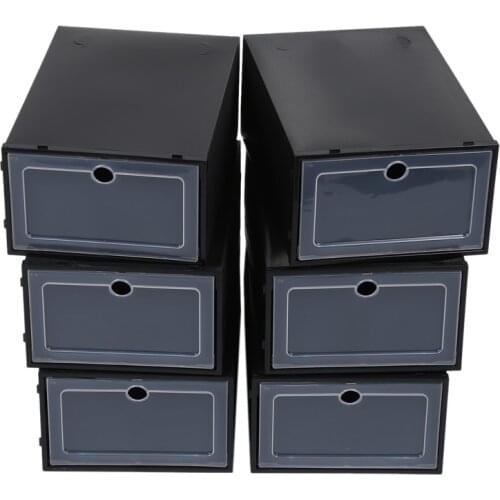 6 Pcs Transparent Shoe Box Flip Design Plastic Storage Case Organizer Dustproof Clear Plastic Shoe Storage Boxes for Home Black