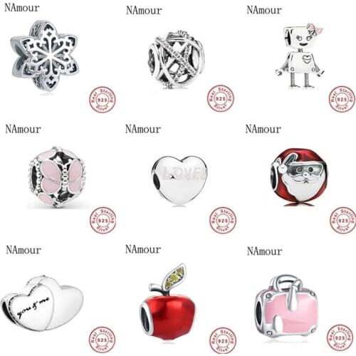 Free shipping christmas gift snowflake apple santa claus butterfly diy bead fit Original Pandora charms silver 925 Bracelet F281