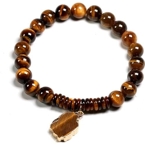 Natural Charm Bracelet Women Men Tiger Eyes Stone Beads Bracelets Handmade Pendant Yoga Female Gift Jewelry 8MM