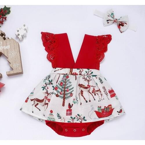 Baby Clothes Infant Baby Girl Cartoon Deer Romper+Bow Headband Christmas Toddler Baby clothes xmas Costume for new year