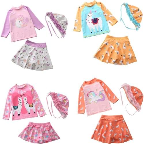 Children Two Pieces Swimsuit Kids Baby Girls Swimwear Boys Long Sleeve Surfing Wear Bathing Suit Baby Sandy Rash Guard +Hat 1-6Y