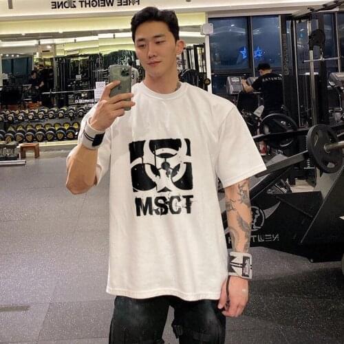 T-shirt Gyms Men Fitness Loose Bodybuilding Sports Shirts O-neck Short Sleeves Cotton Tee brand Tops Fashion Clothing