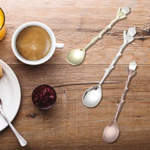 Crystal Spoon Vintage Safe Zinc Alloy Coffee Tea Mini Ice Cream Dessert Crystal Spoon for Home Carved alloy small spoon