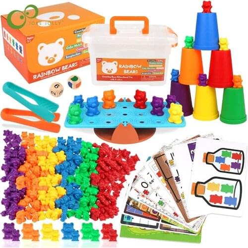 Montessori Toys Box Rainbow Stack Cups Counting Bears Color Weights Sensory Toys Baby Mintessori Educational Toys Games Gift YJN