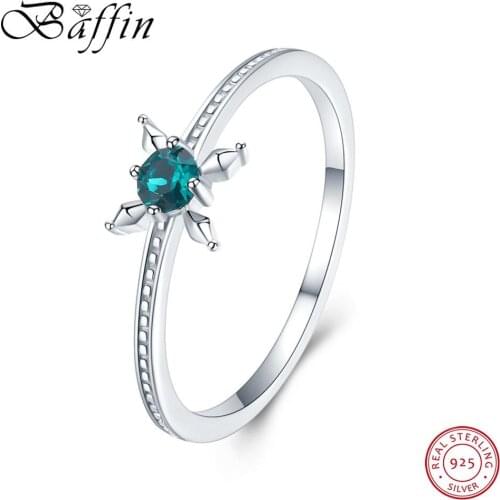 925 Silver Flower Finger Rings Emerald Color Crystals from Swarovski-elements for Women Wedding Ring Jewelry Christmas Day GIFT